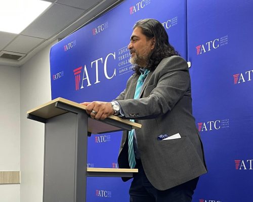 Mr. Anand Raj, Vice President of the Malaysian Bar, delivering a speech at Advance Tertiary College (ATC) on transitioning from law school to legal practice.