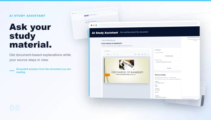 AI Study Assistant panel open beside a CLP study document and progress panel